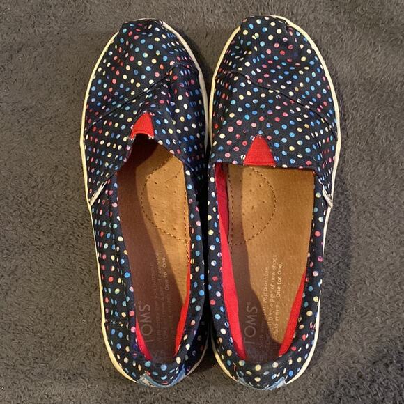 Toms Rainbow Polka Dot on Navy Blue One for One Slip-Ons w/NEW Tote Bag - Picture 6 of 11